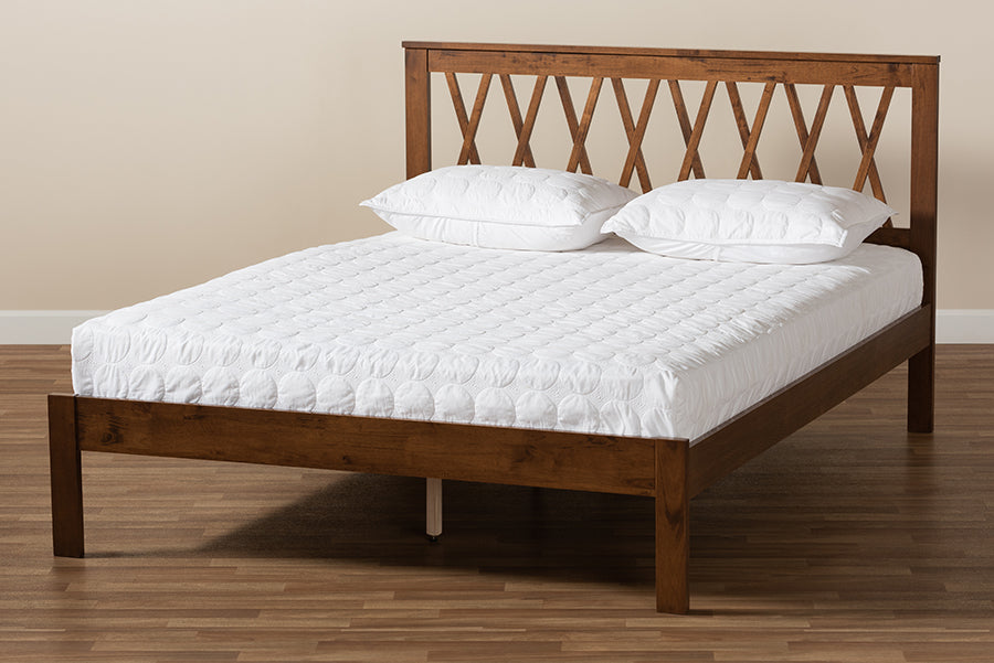 Baxton Studio Malene Mid-Century Modern Walnut Finished Wood Queen Size Platform Bed