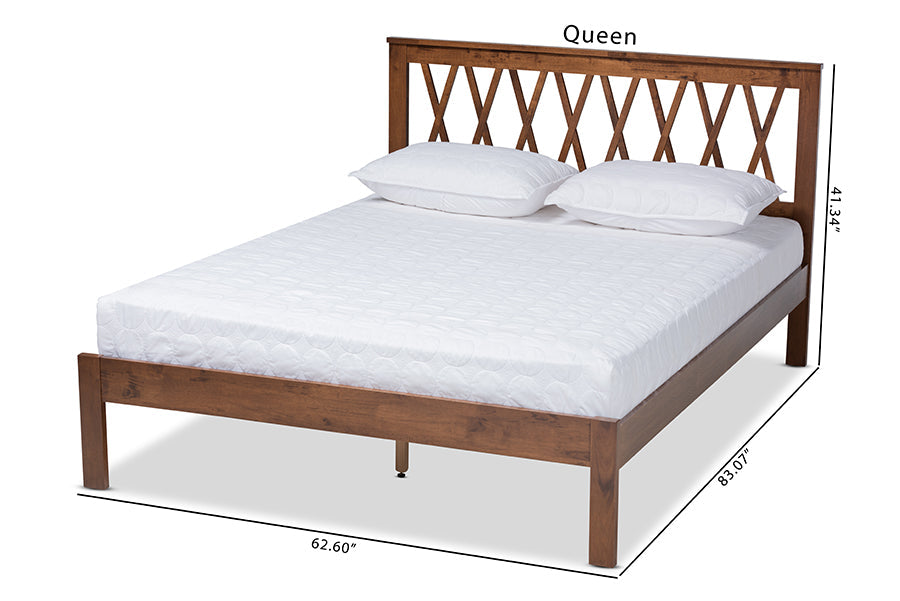 Baxton Studio Malene Mid-Century Modern Walnut Finished Wood Queen Size Platform Bed