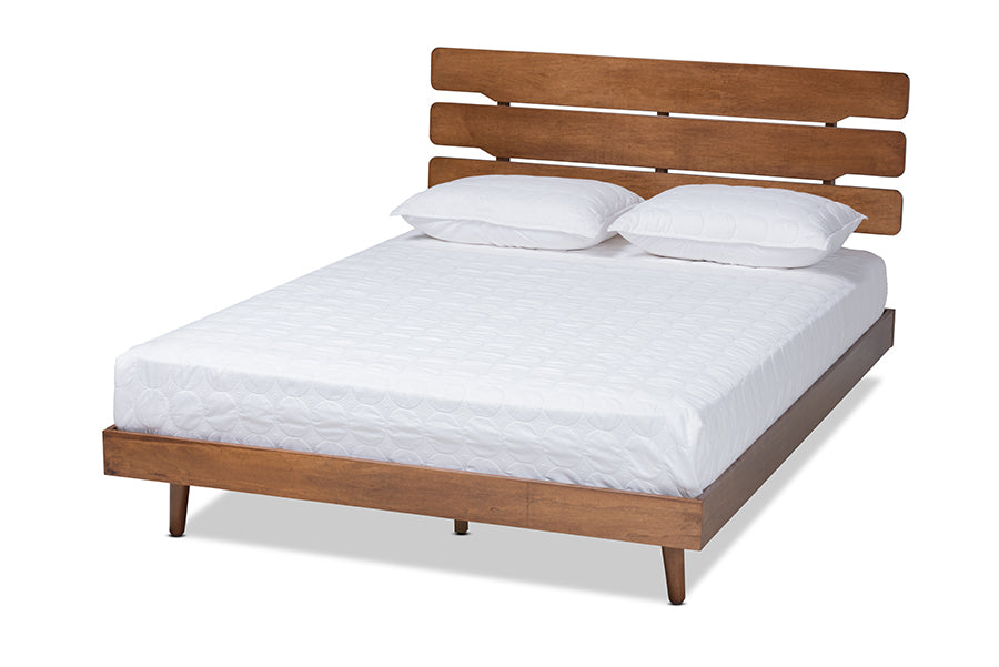 Baxton Studio Anzia Mid-Century Modern Walnut Finished Wood Queen Size Platform bed