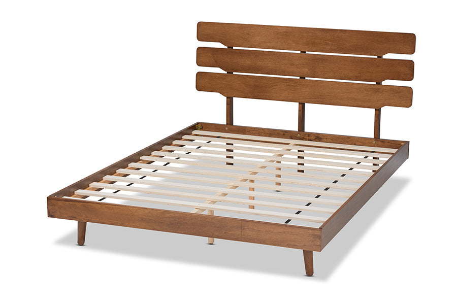 Baxton Studio Anzia Mid-Century Modern Walnut Finished Wood Queen Size Platform bed