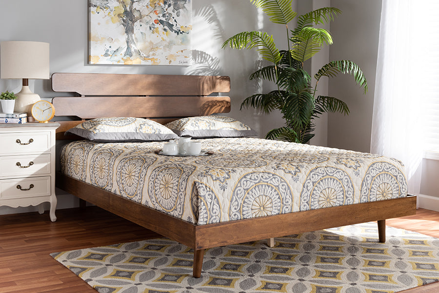 Baxton Studio Anzia Mid-Century Modern Walnut Finished Wood Queen Size Platform bed