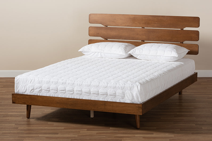 Baxton Studio Anzia Mid-Century Modern Walnut Finished Wood Queen Size Platform bed