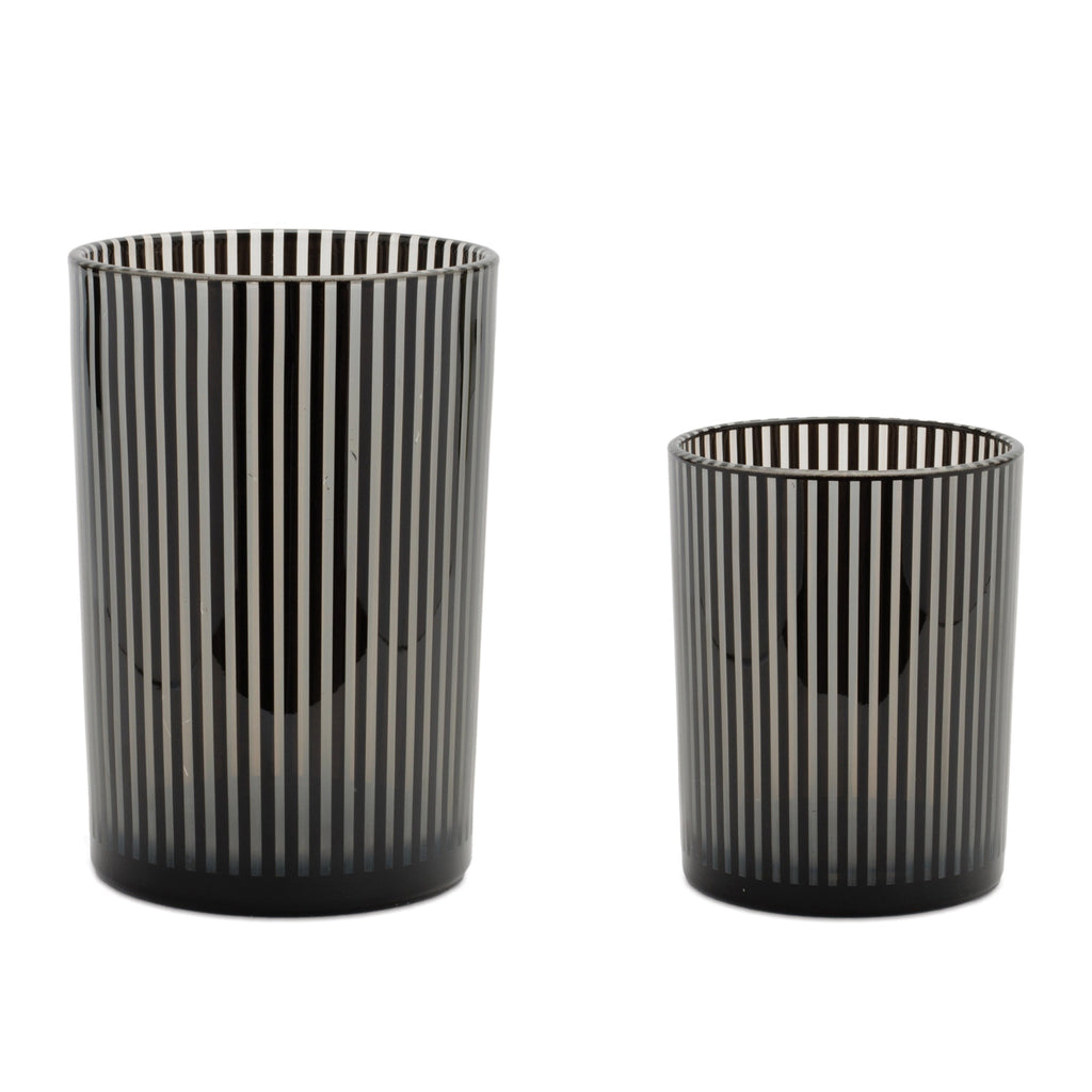 Srtiped Glass Candle Holder (Set of 2)