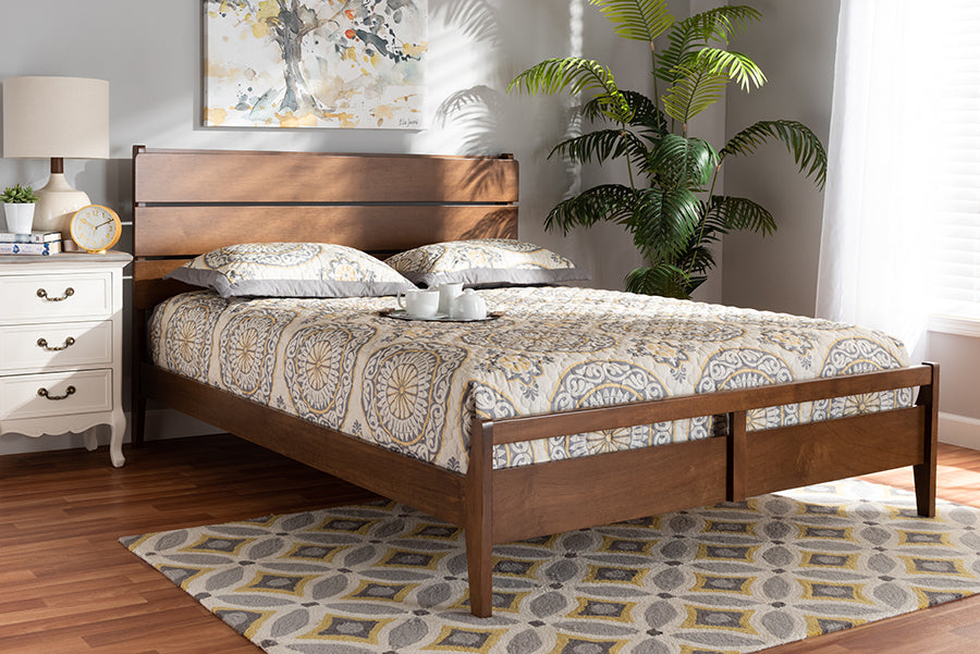 Baxton Studio Avena Mid-Century Modern Walnut Finished Wood Queen Size Platform bed