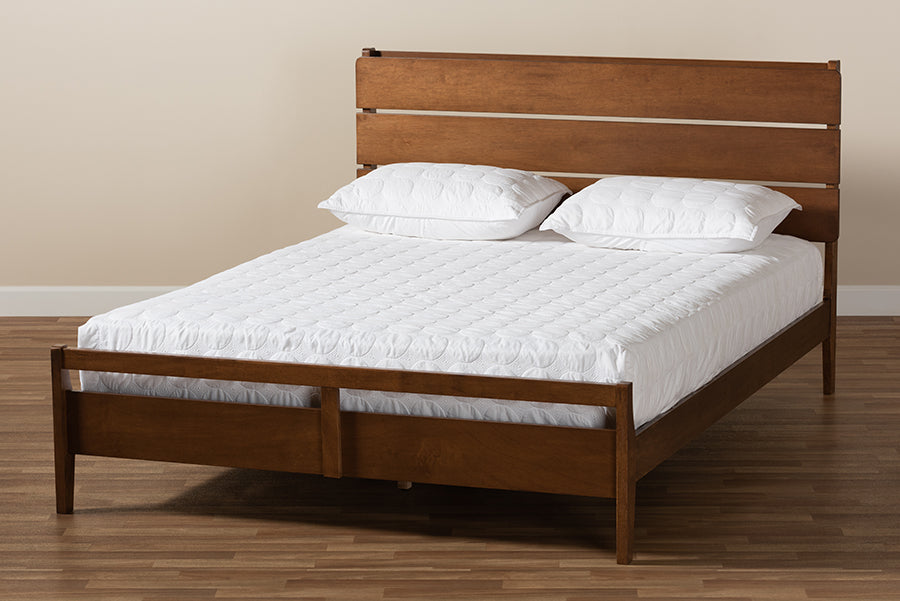 Baxton Studio Avena Mid-Century Modern Walnut Finished Wood Queen Size Platform bed
