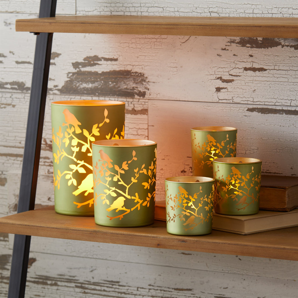 Frosted Floral Bird Candle Holder (Set of 2)