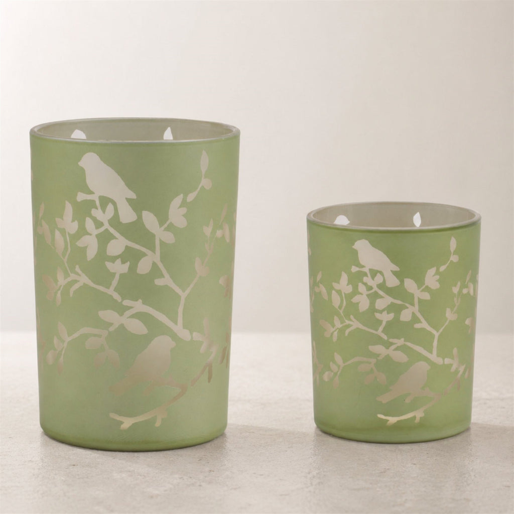 Frosted Floral Bird Candle Holder (Set of 2)