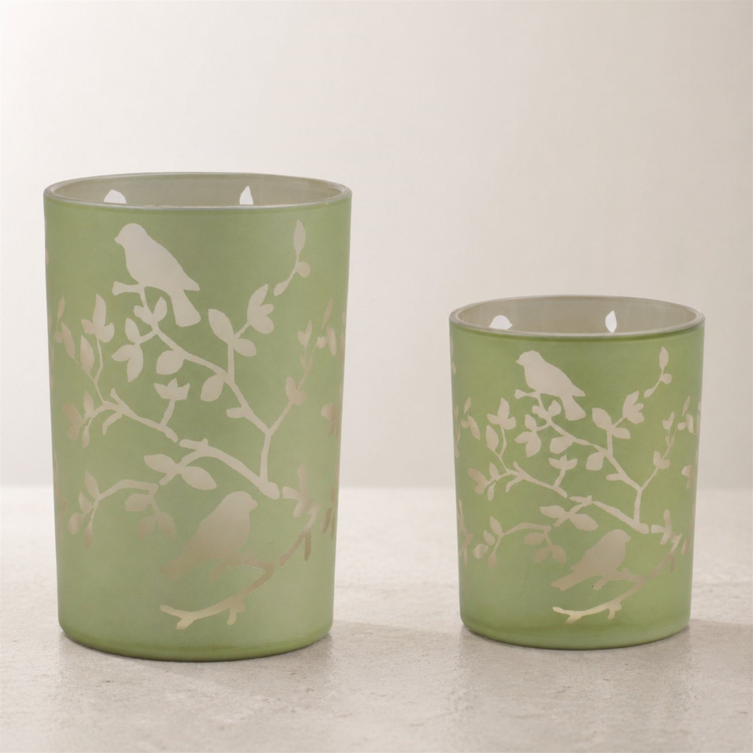 Frosted Floral Bird Candle Holder (Set of 2)