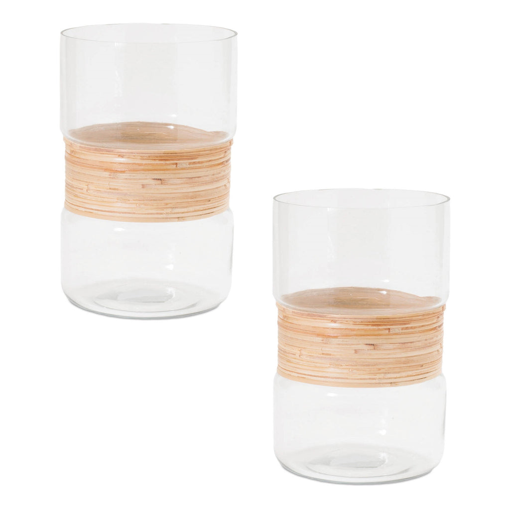 Glass Candle Holder with Bamboo Accent (Set of 2)