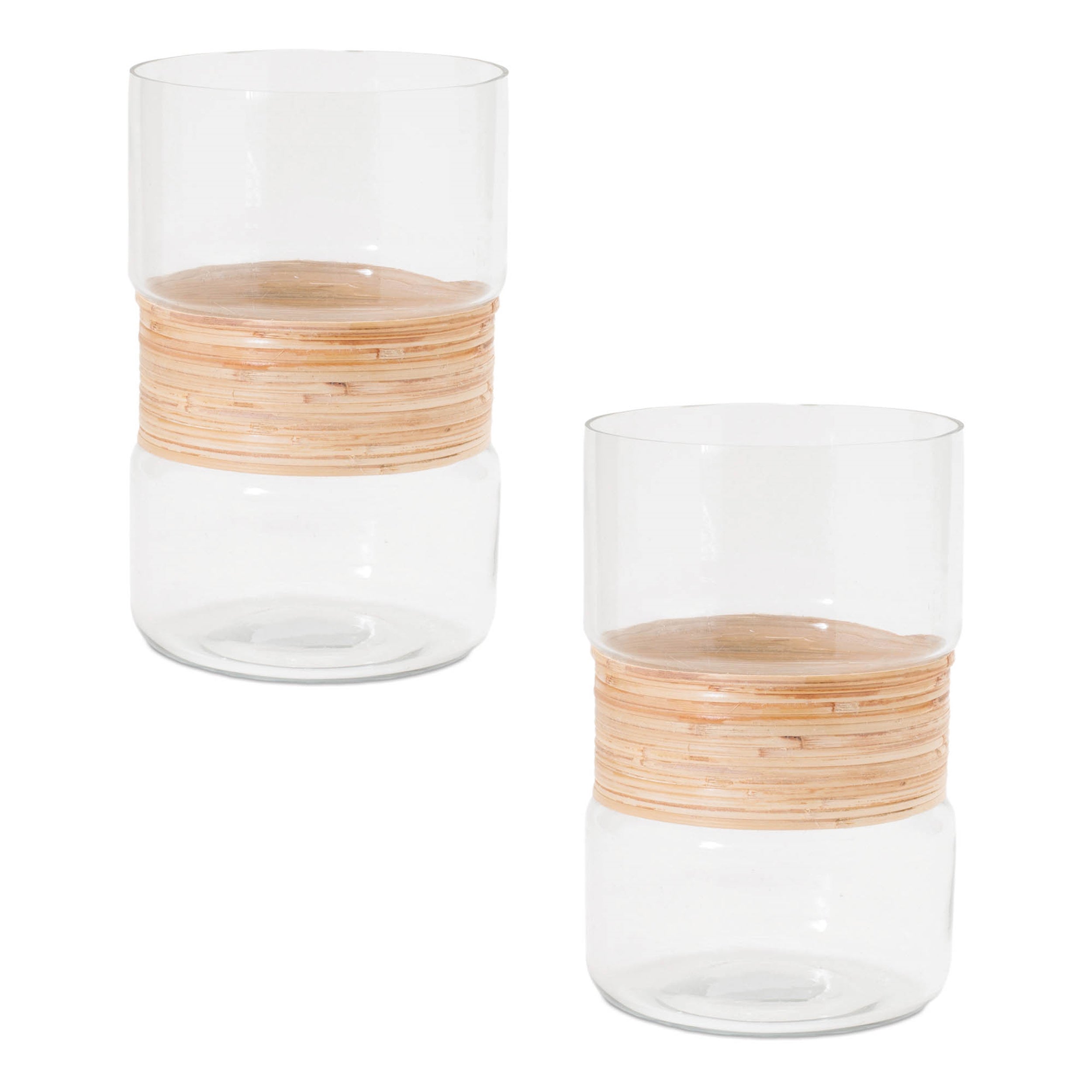 Glass Candle Holder with Bamboo Accent (Set of 2)