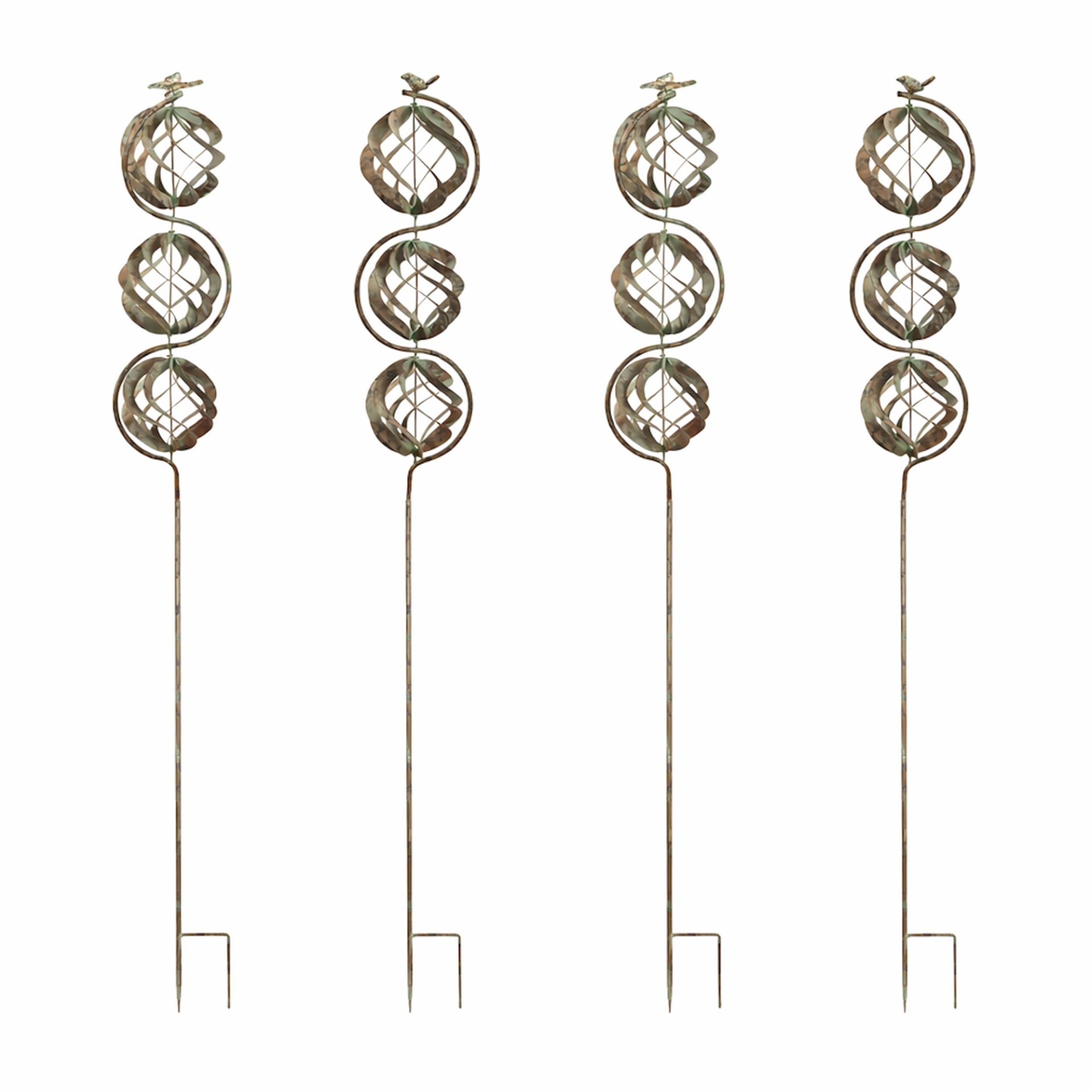 Bird and Butterfly w/Triple Orb Stake (Set of 4)