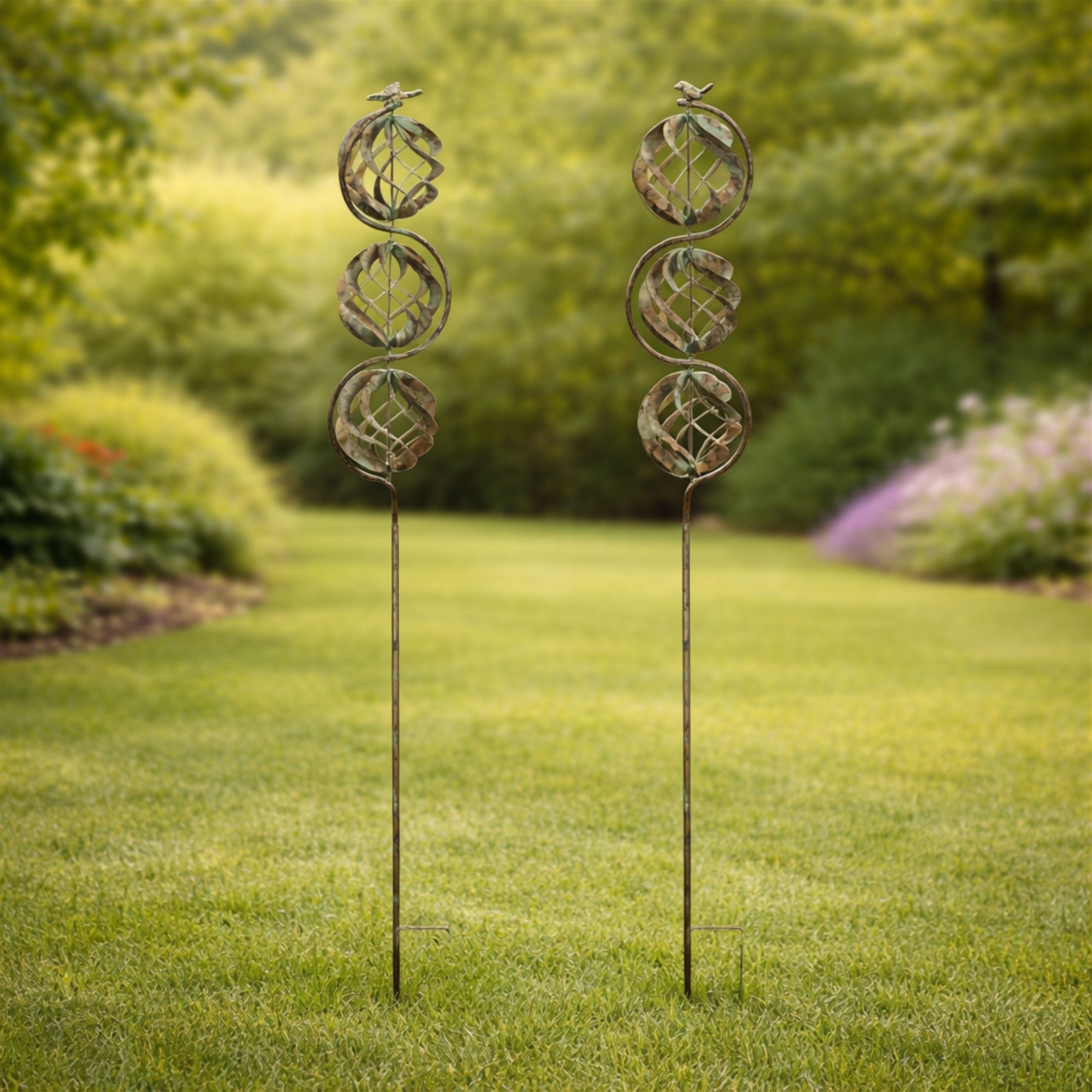 Bird and Butterfly w/Triple Orb Stake (Set of 4)