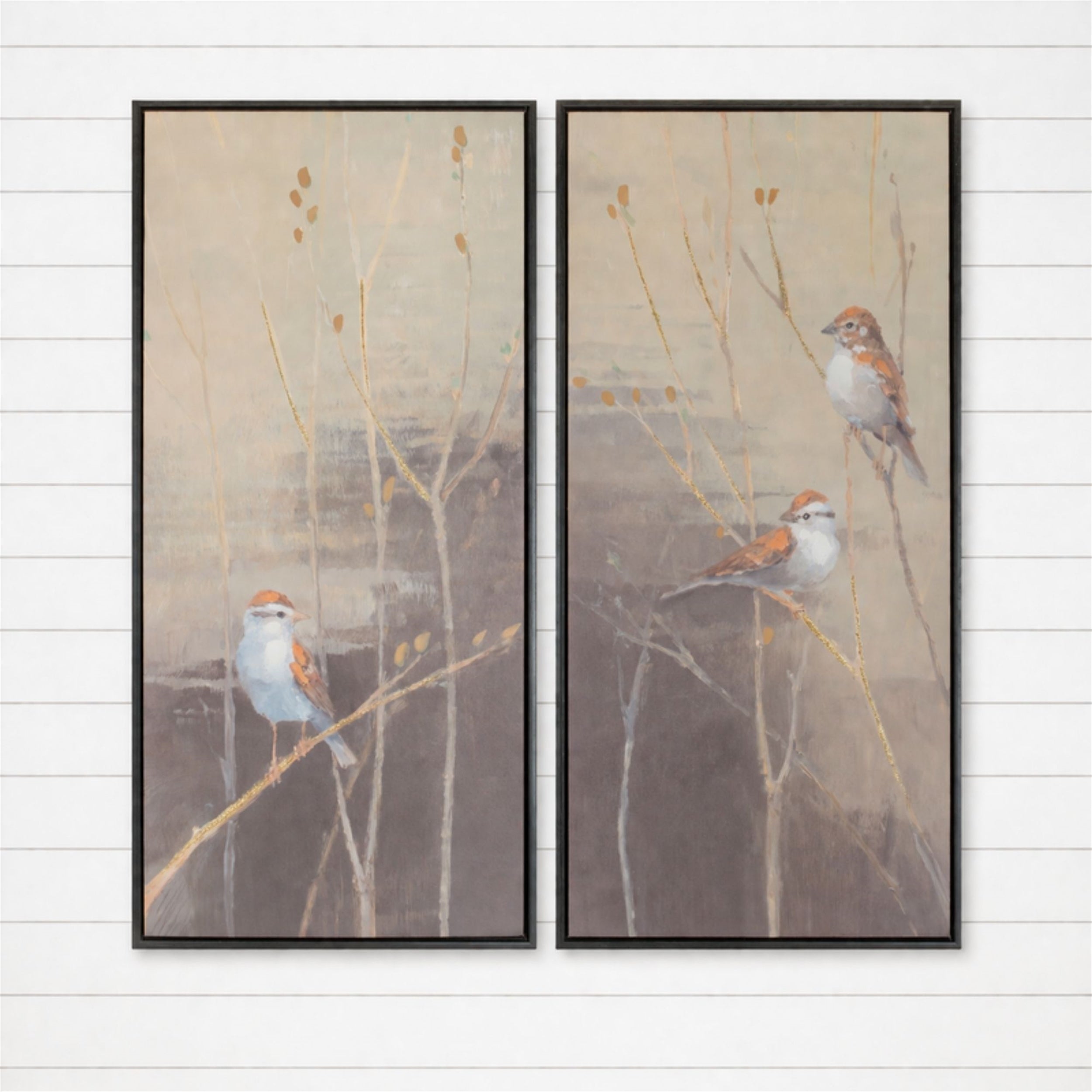 Framed Bird and Pussywillow Wall Print (Set of 2)