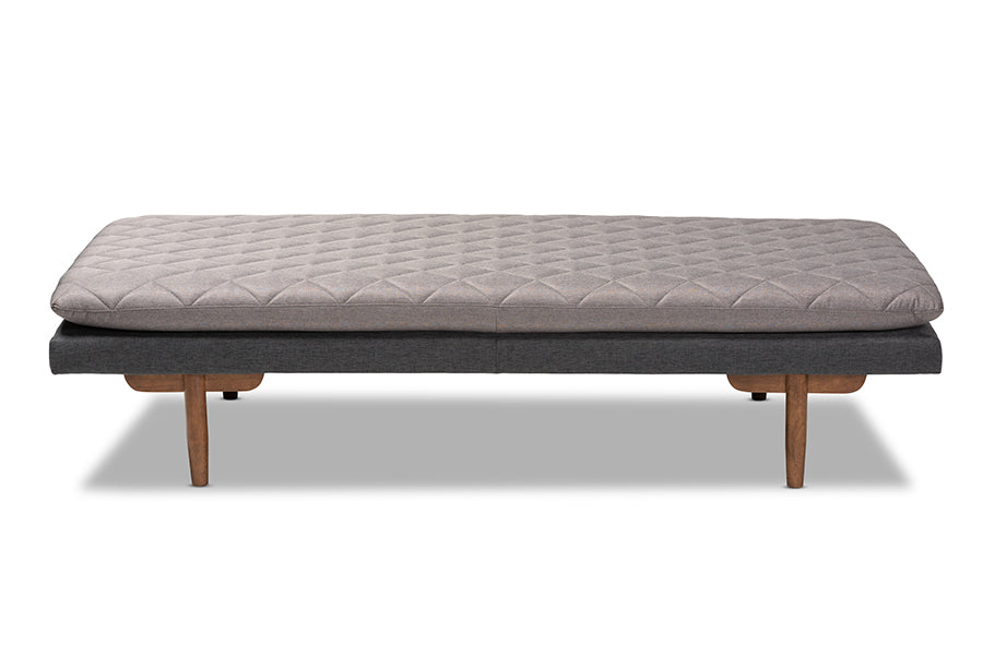 Baxton Studio Marit Mid-Century Modern Two-Tone Grey Fabric Upholstered Walnut Finished Wood Daybed