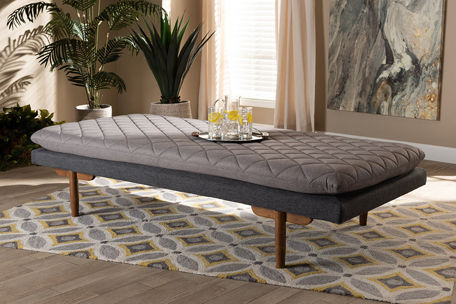 Baxton Studio Marit Mid-Century Modern Two-Tone Grey Fabric Upholstered Walnut Finished Wood Daybed