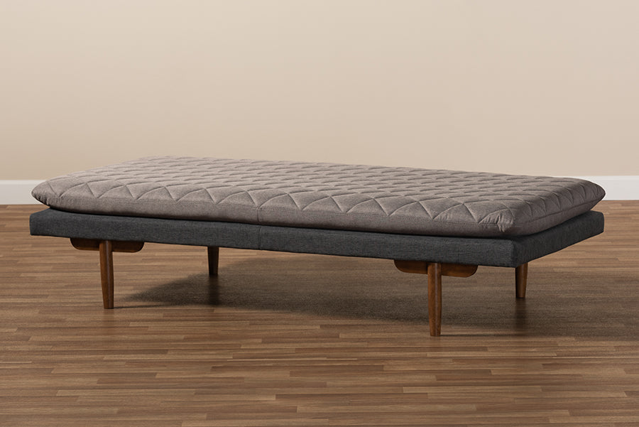Baxton Studio Marit Mid-Century Modern Two-Tone Grey Fabric Upholstered Walnut Finished Wood Daybed
