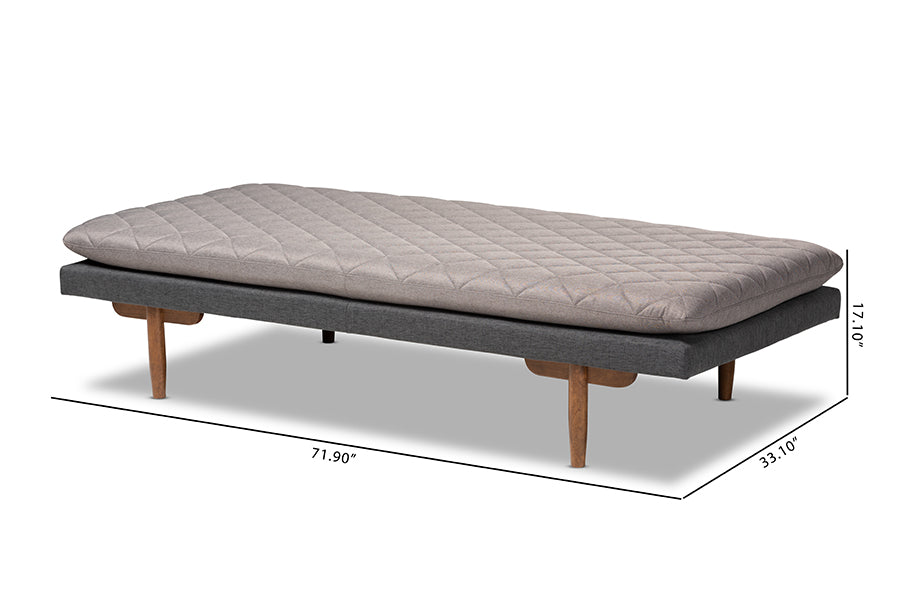 Baxton Studio Marit Mid-Century Modern Two-Tone Grey Fabric Upholstered Walnut Finished Wood Daybed