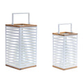Metal Box Lantern with Natural Wood Accents (Set of 2)