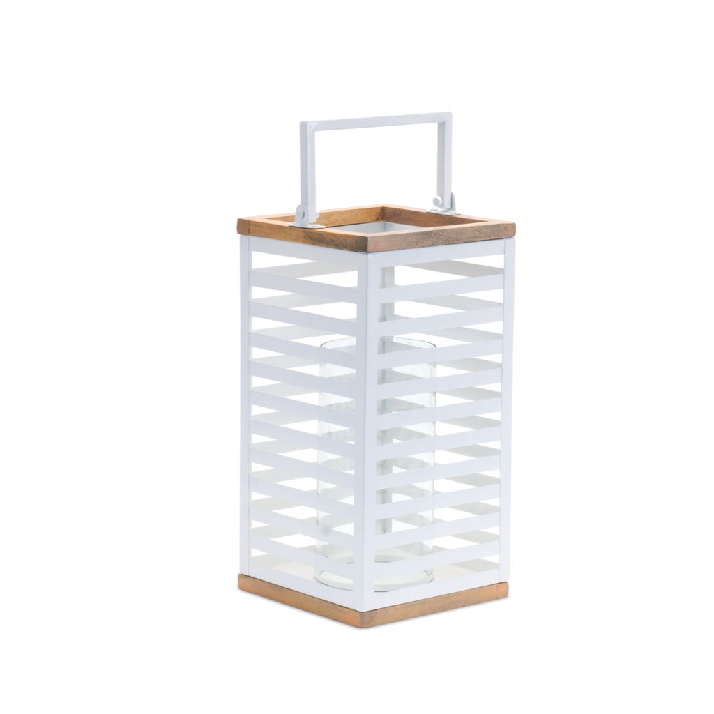 Metal Box Lantern with Natural Wood Accents (Set of 2)