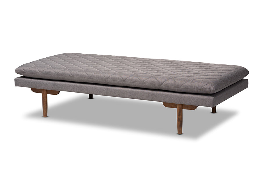 Baxton Studio Marit Mid-Century Modern Grey Fabric Upholstered Walnut Finished Wood Daybed
