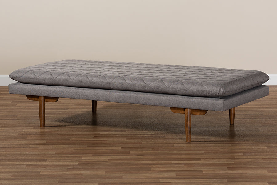 Baxton Studio Marit Mid-Century Modern Grey Fabric Upholstered Walnut Finished Wood Daybed