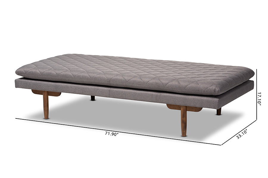 Baxton Studio Marit Mid-Century Modern Grey Fabric Upholstered Walnut Finished Wood Daybed