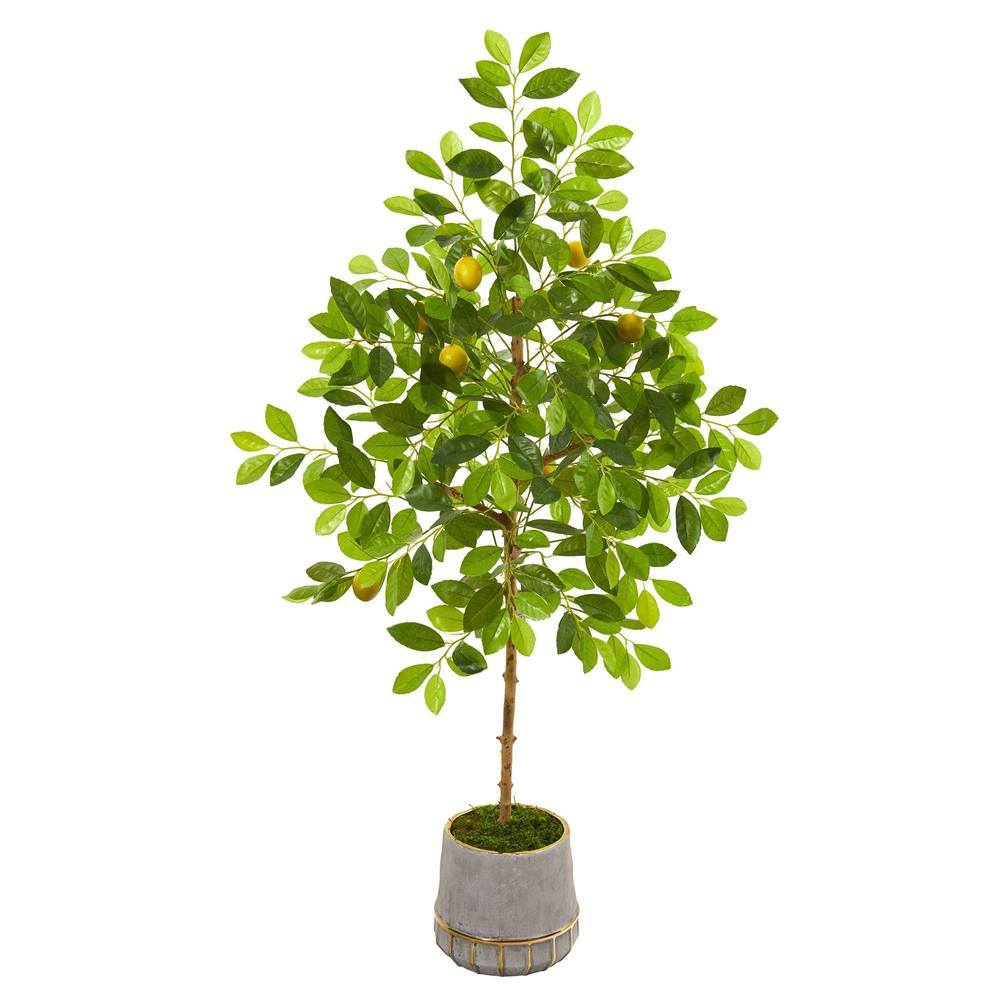 52" Lemon Artificial Tree in Stoneware Vase with Gold Trimming