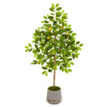 52" Lemon Artificial Tree in Stoneware Vase with Gold Trimming