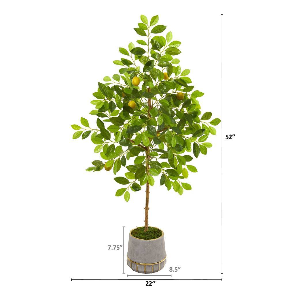 52" Lemon Artificial Tree in Stoneware Vase with Gold Trimming