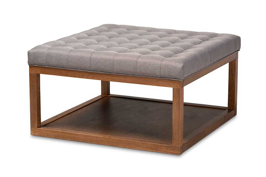 Baxton Studio Alvere Modern and Contemporary Grey Fabric Upholstered Walnut Finished Cocktail Ottoman