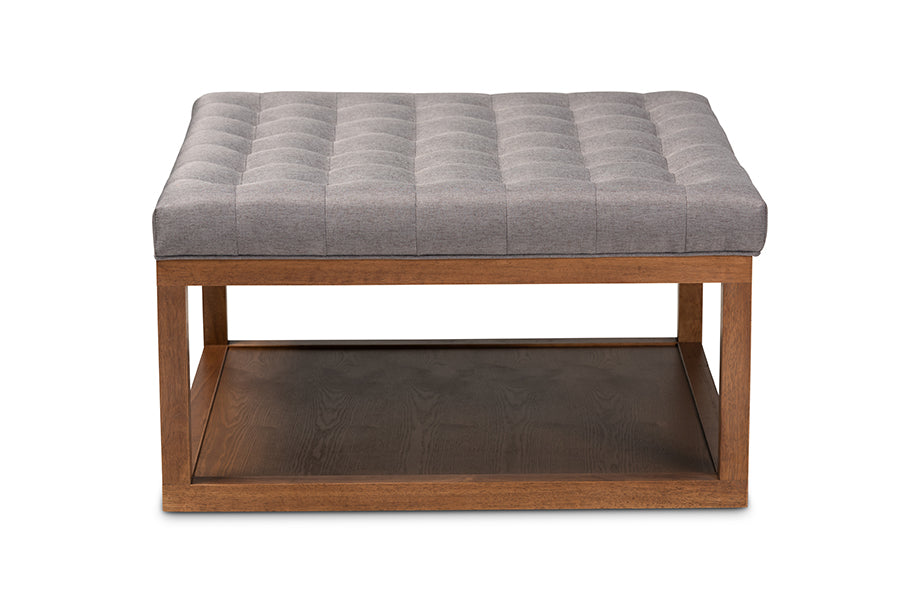 Baxton Studio Alvere Modern and Contemporary Grey Fabric Upholstered Walnut Finished Cocktail Ottoman