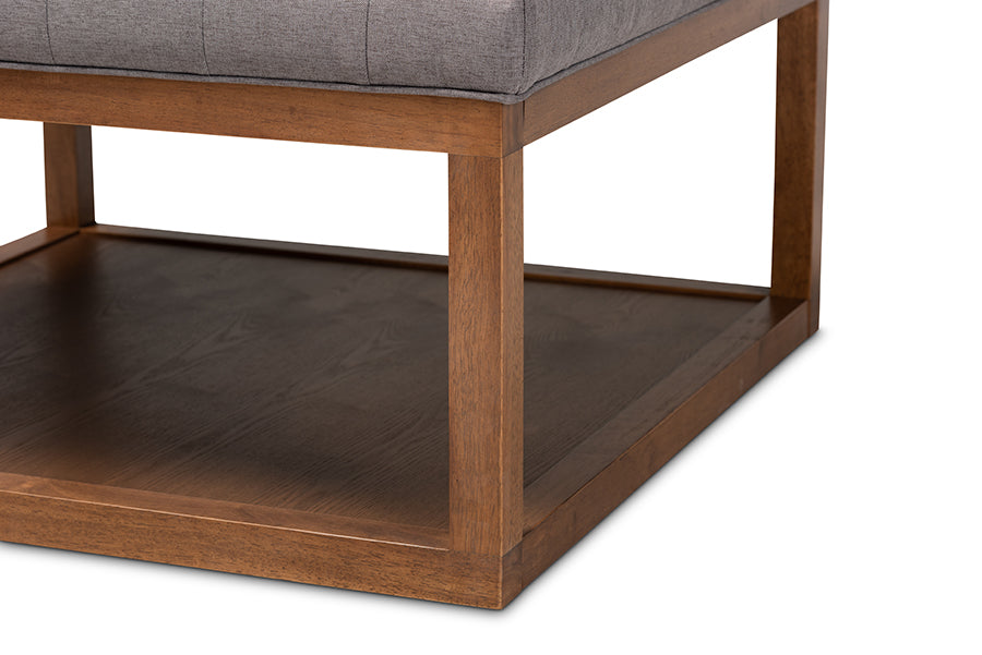 Baxton Studio Alvere Modern and Contemporary Grey Fabric Upholstered Walnut Finished Cocktail Ottoman