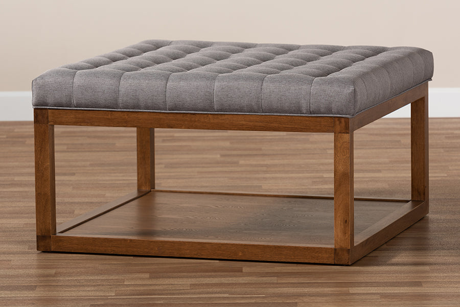 Baxton Studio Alvere Modern and Contemporary Grey Fabric Upholstered Walnut Finished Cocktail Ottoman