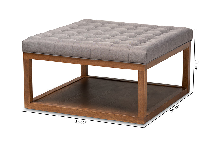 Baxton Studio Alvere Modern and Contemporary Grey Fabric Upholstered Walnut Finished Cocktail Ottoman