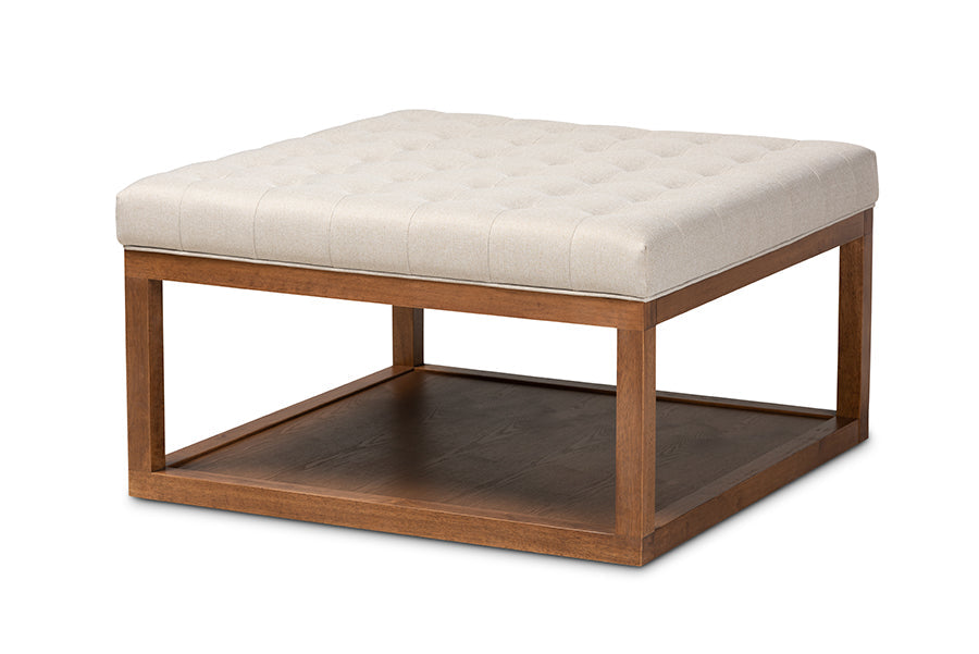 Baxton Studio Alvere Modern and Contemporary Beige Fabric Upholstered Walnut Finished Cocktail Ottoman