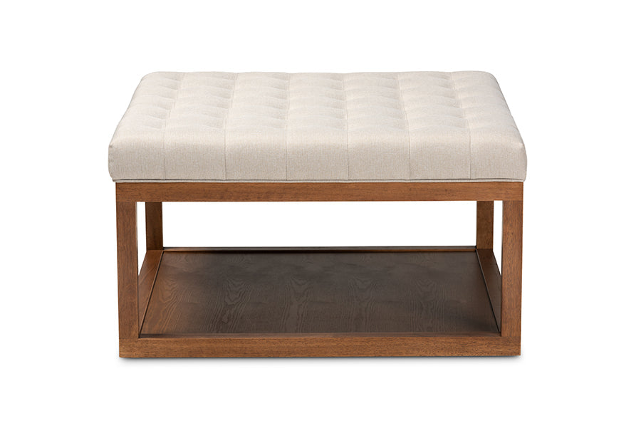 Baxton Studio Alvere Modern and Contemporary Beige Fabric Upholstered Walnut Finished Cocktail Ottoman