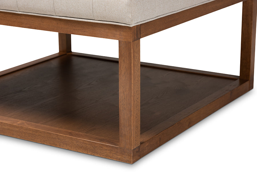 Baxton Studio Alvere Modern and Contemporary Beige Fabric Upholstered Walnut Finished Cocktail Ottoman