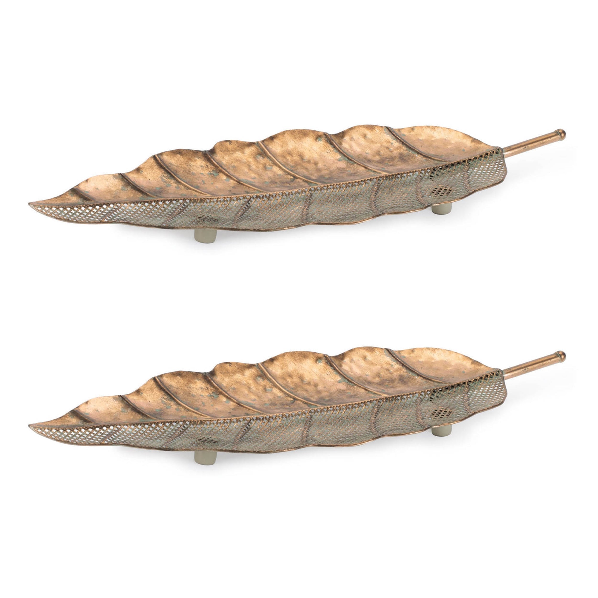 Distressed Metal Leaf Tray (Set of 2)