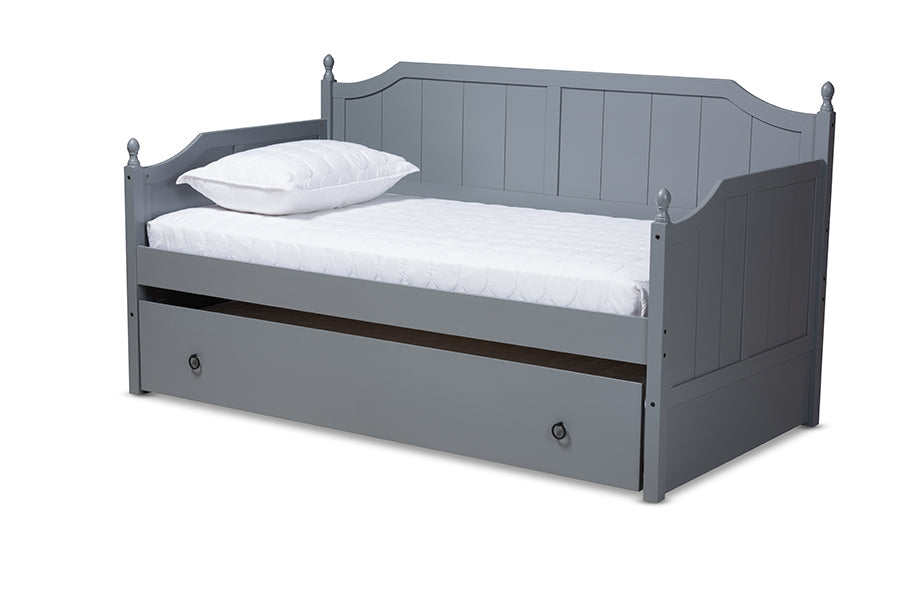 Baxton Studio Millie Cottage Farmhouse Grey Finished Wood Twin Size Daybed with Trundle