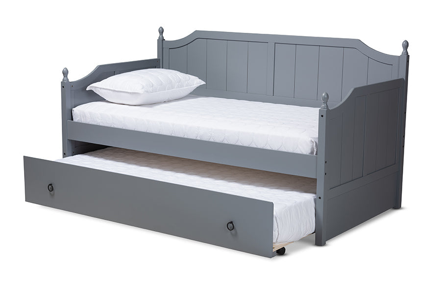 Baxton Studio Millie Cottage Farmhouse Grey Finished Wood Twin Size Daybed with Trundle