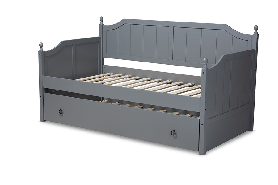 Baxton Studio Millie Cottage Farmhouse Grey Finished Wood Twin Size Daybed with Trundle