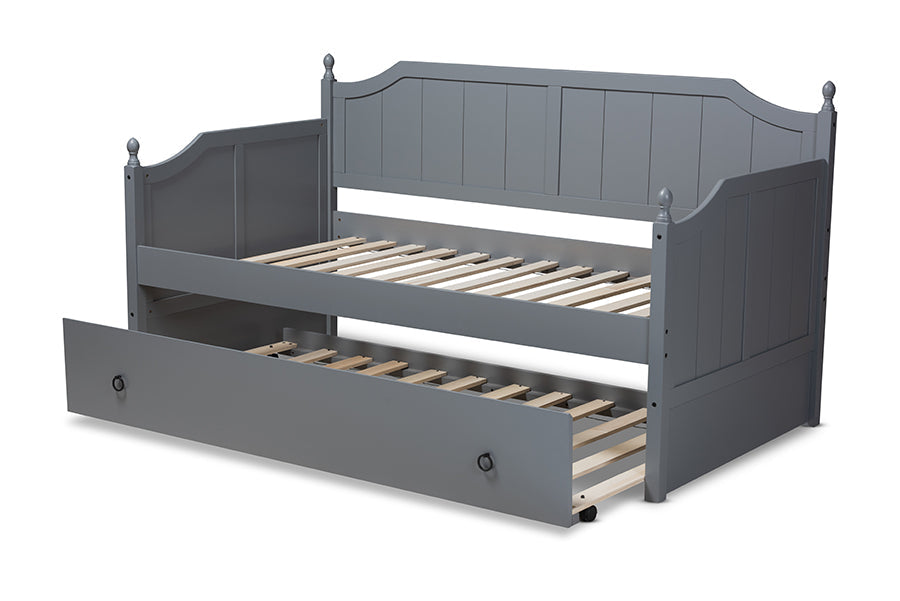 Baxton Studio Millie Cottage Farmhouse Grey Finished Wood Twin Size Daybed with Trundle