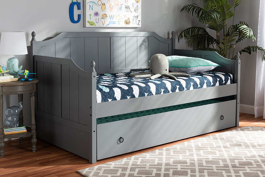 Baxton Studio Millie Cottage Farmhouse Grey Finished Wood Twin Size Daybed with Trundle