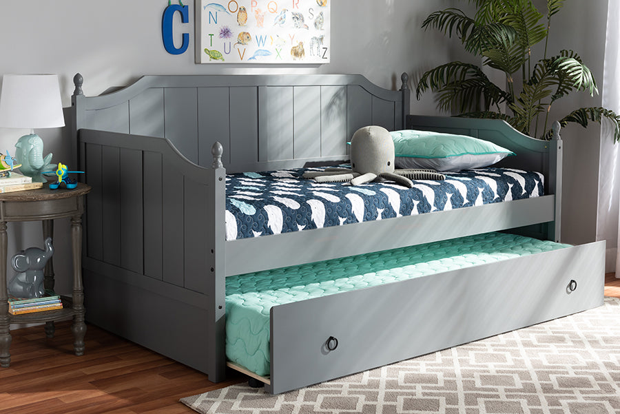 Baxton Studio Millie Cottage Farmhouse Grey Finished Wood Twin Size Daybed with Trundle