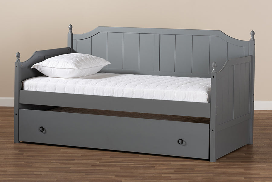 Baxton Studio Millie Cottage Farmhouse Grey Finished Wood Twin Size Daybed with Trundle