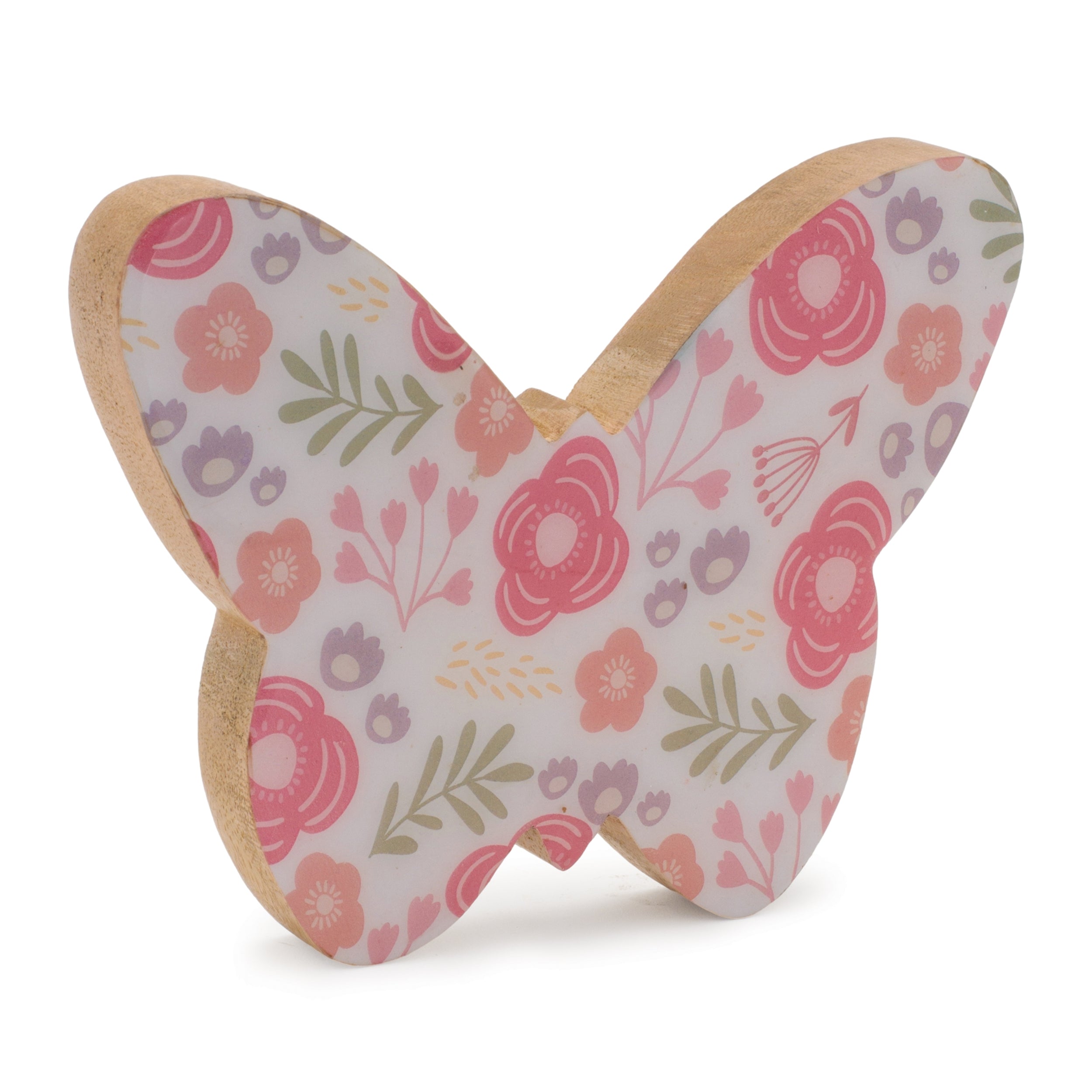 Wood Floral Patterned Butterfly Decor (Set of 2)
