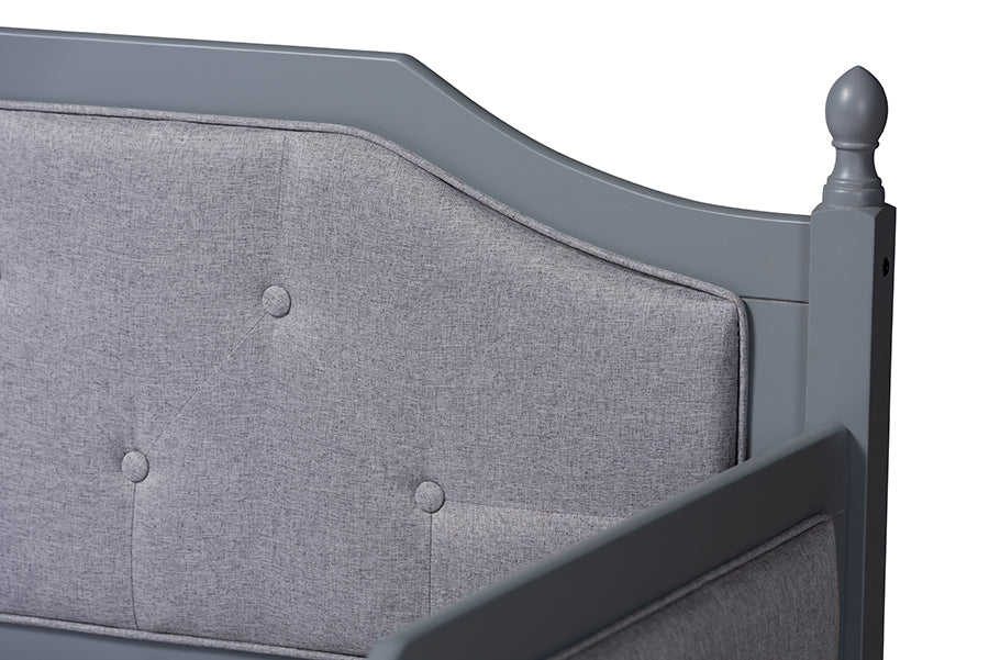 Baxton Studio Mara Classic and Traditional Grey Fabric Upholstered Grey Finished Wood Twin Size Daybed with Trundle