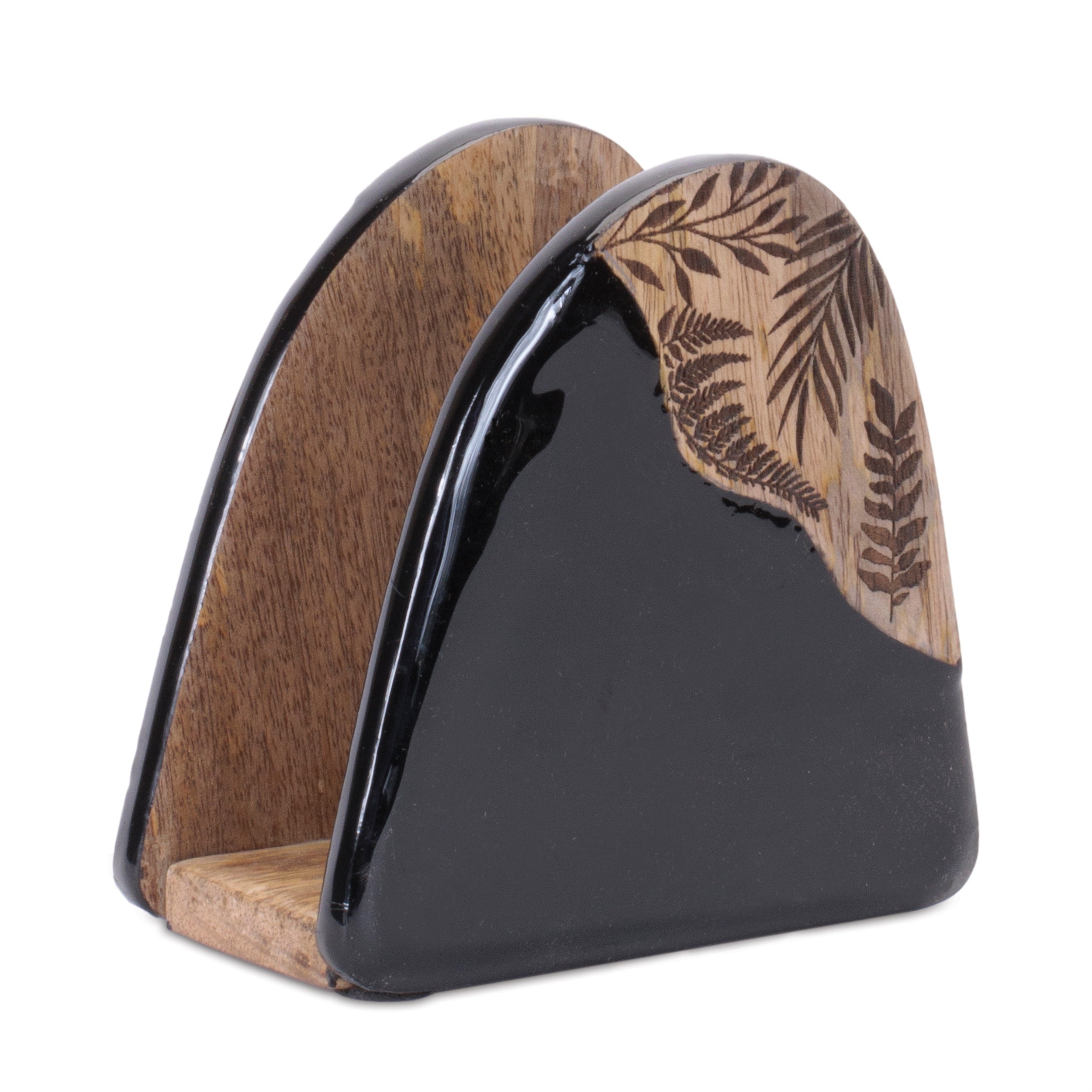 Floral Etched Wood Coaster with Holder (Set of 5)