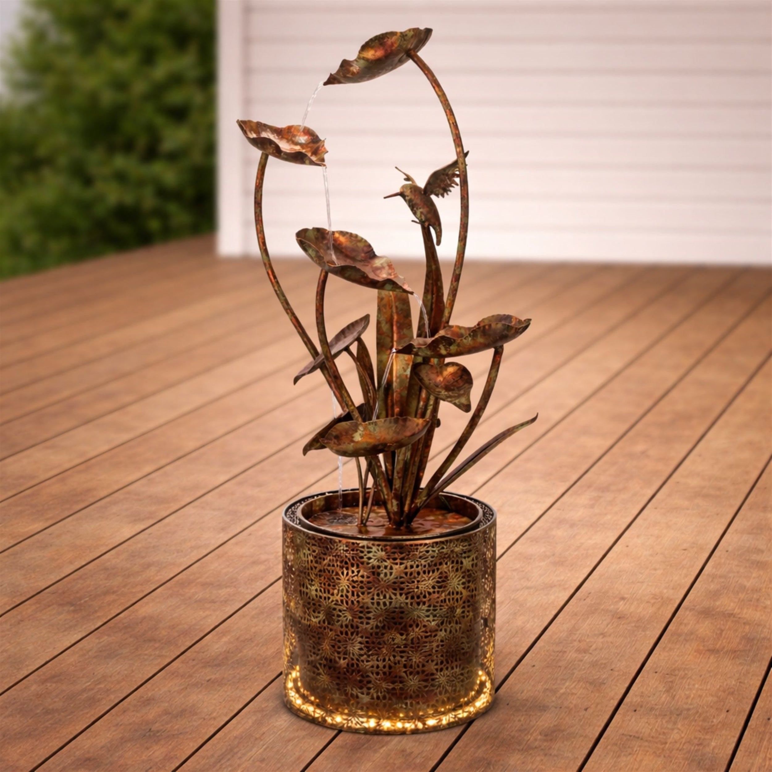 Cascading Iron Hummingbird and Leaf Fountain 42"H