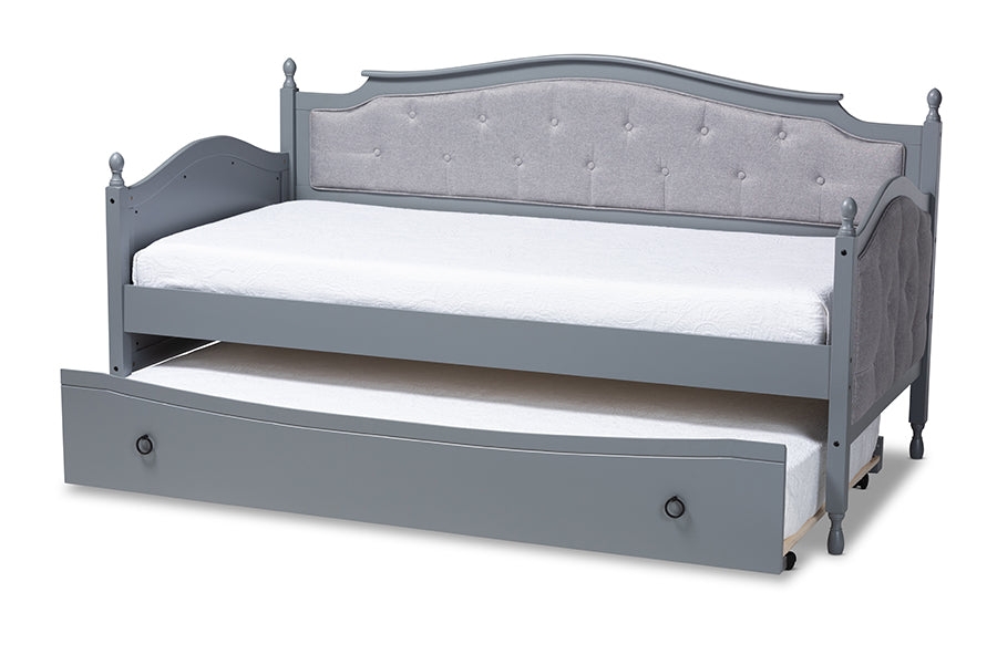 Baxton Studio Marlie Classic and Traditional Grey Fabric Upholstered Grey Finished Wood Twin Size Daybed with Trundle